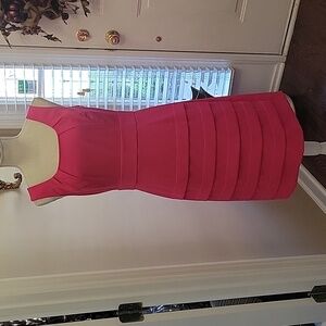 Dress Barn dark pink sleeveless dress empire waist round neck tier skirt 10 EUC